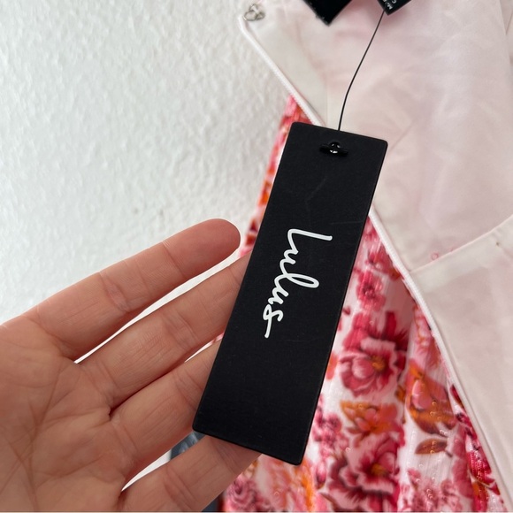 Lulus Always Enchanting Pink Floral Metallic Ruffled High-Low Dress Size Large - Picture 14 of 16